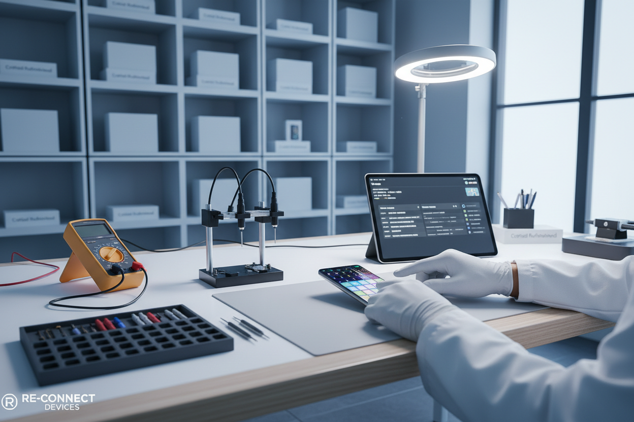 a table with phone on checking on the functionality